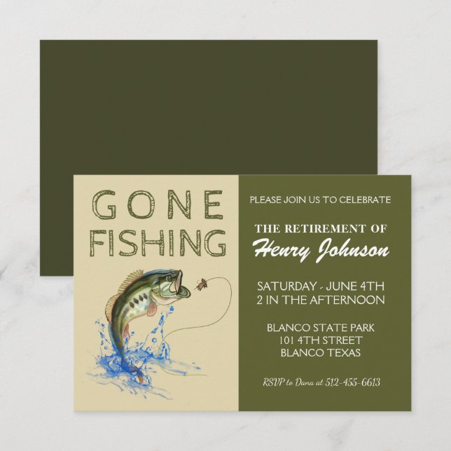 Bass Gone Fishing Retirement Invitation (Front/Back)