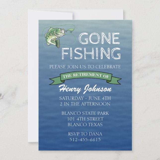 Bass Gone Fishing Retirement Invitation (Front)