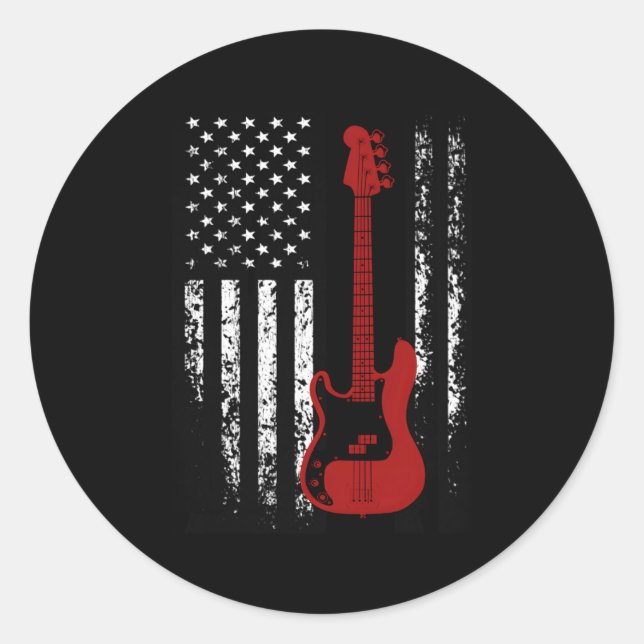 Bass Guitar American Flag Bass Guitar Classic Round Sticker (Front)