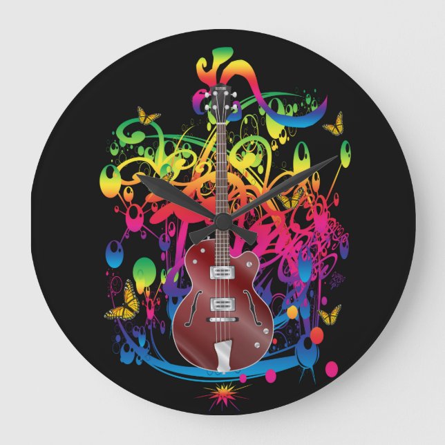 Bass Guitar Colour splash Large Clock (Front)