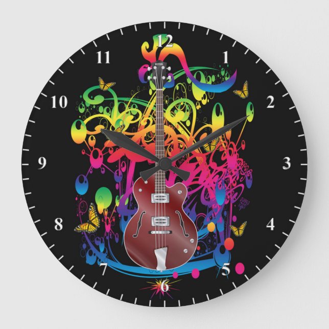 Bass Guitar Colour splash Large Clock (Front)