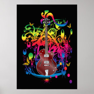 Bass Guitar Colour splash Poster
