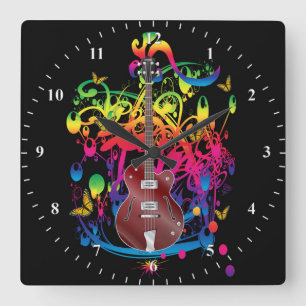 Bass Guitar Colour splash Square Wall Clock