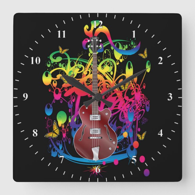 Bass Guitar Colour splash Square Wall Clock (Front)