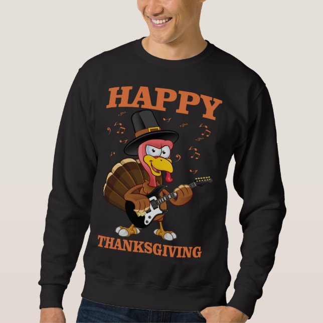 Bass guitar guitarist Turkey thanksgiving Sweatshirt (Front)