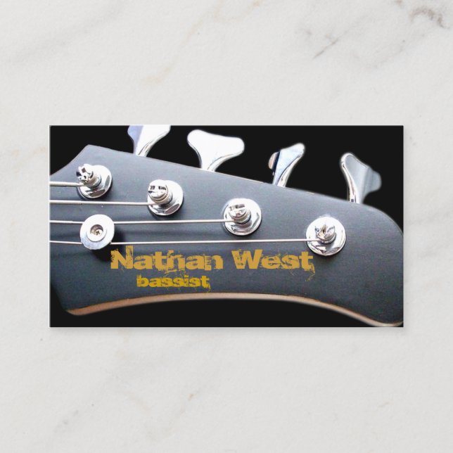 Bass Guitar Headstock With Name Business Card (Front)
