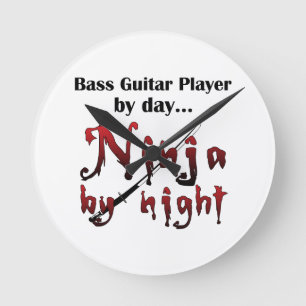 Bass Guitar Ninja Round Clock