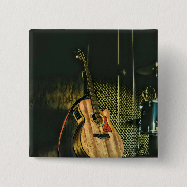 Bass guitar player 15 cm square badge (Front)