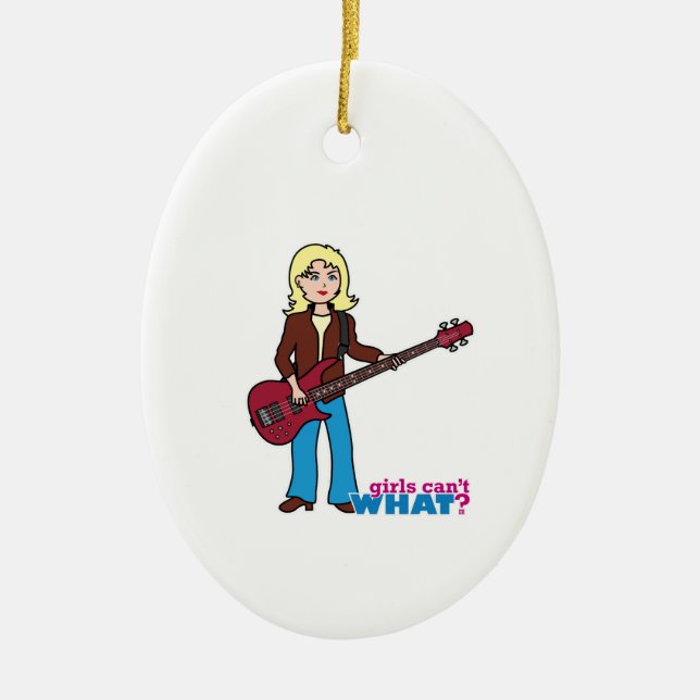 Bass Guitar Player - Light/Blonde Ceramic Tree Decoration (Front)