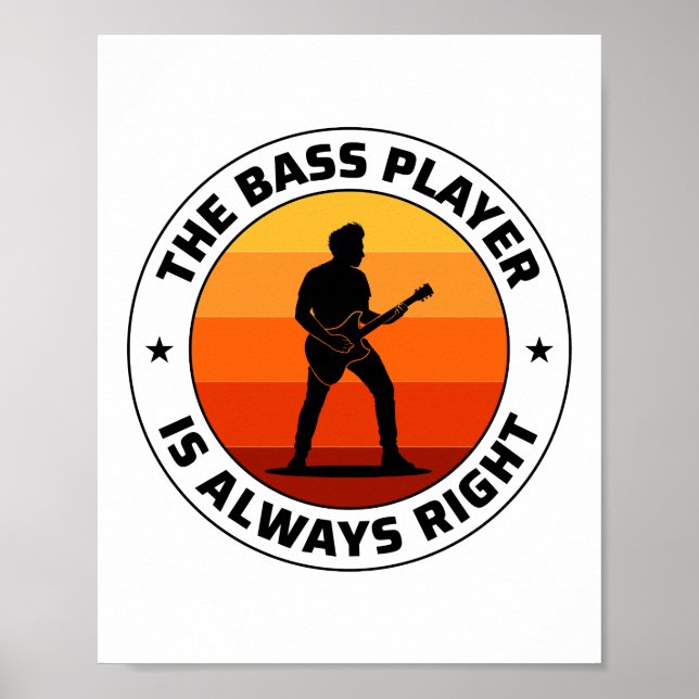 Bass Guitar Player Music Musician Bassist Retro Poster (Front)