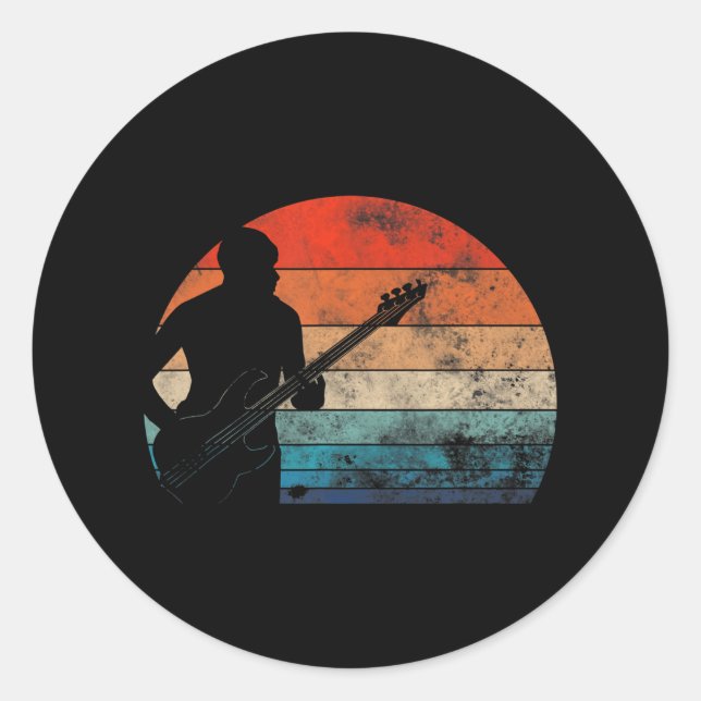 Bass Guitar Player Retro Vintage Bass Clef Classic Round Sticker (Front)