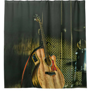 Bass guitar player shower curtain