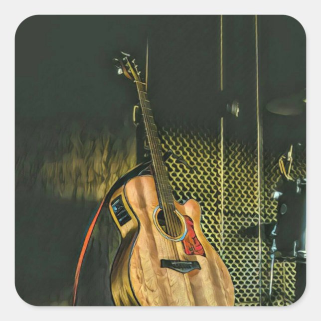 Bass guitar player square sticker (Front)