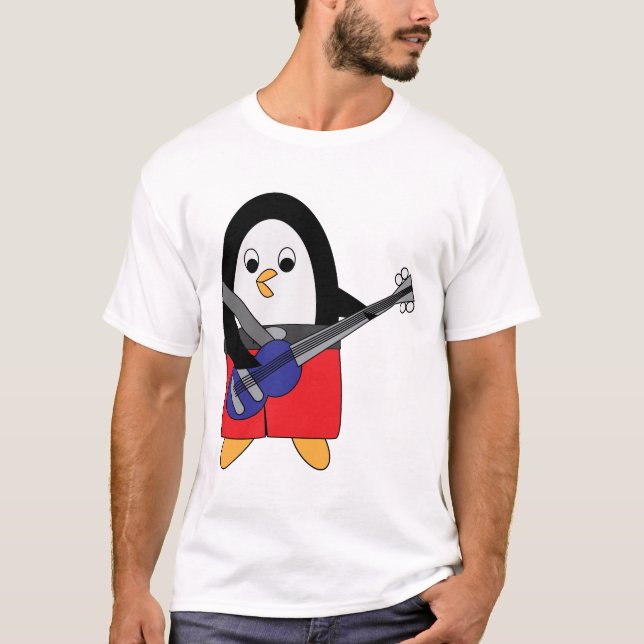 Bass Guitar Playing Penguin T-Shirt (Front)
