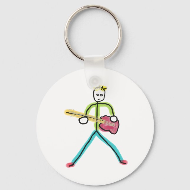 Bass Guitar Stickman Key Ring (Front)