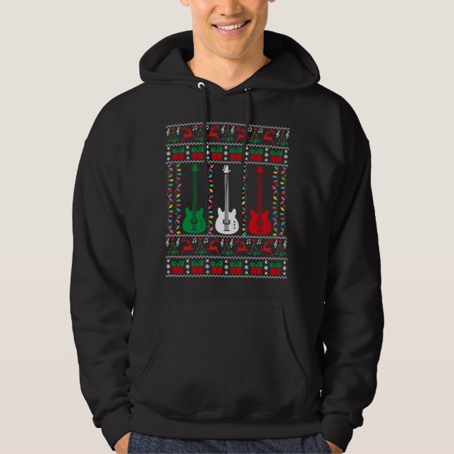 Bass Guitar Ugly Christmas Sweater Guitar Player X (Front)