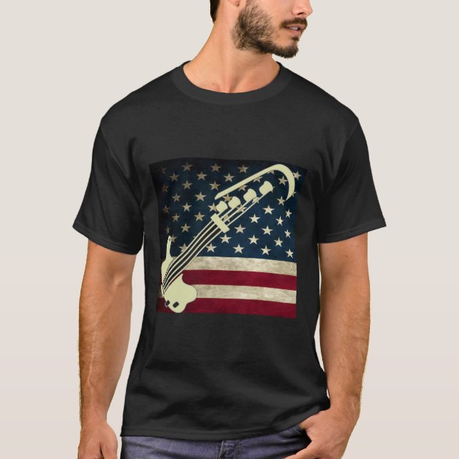 Bass Guitar Us Flag T-Shirt Bass Player Tee Shirt (Front)