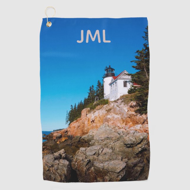Bass Harbour Acadia Lighthouse Golf Towel (Front)