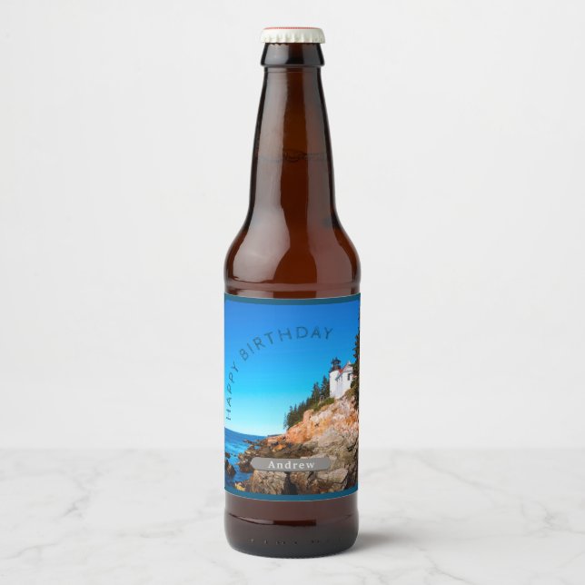 Bass Harbour Lighthouse Birthday Acadia NP  Beer Bottle Label (Front)