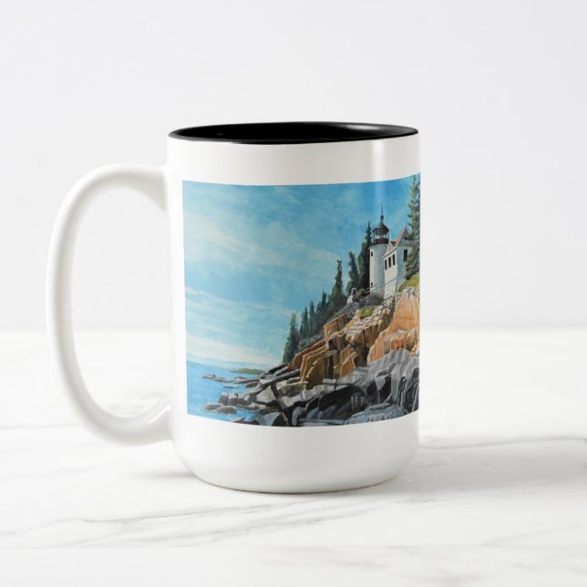 Bass Harbour Lighthouse Two-Tone Coffee Mug (Left)