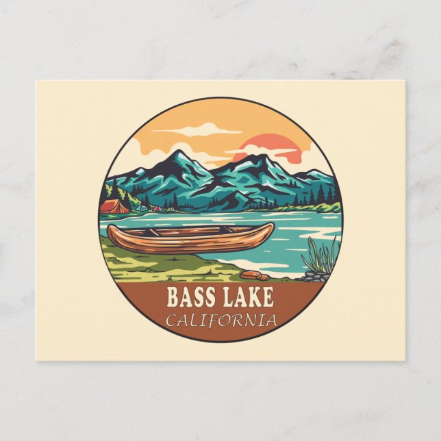 Bass Lake California Boating Fishing Emblem  Postcard (Front)