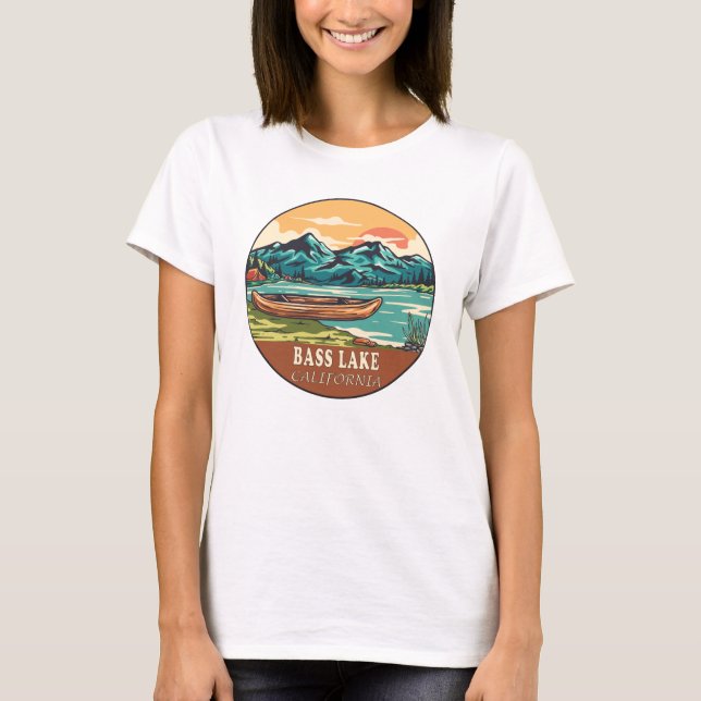 Bass Lake California Boating Fishing Emblem T-Shirt (Front)