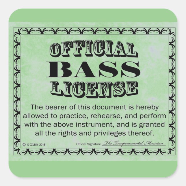 Bass License Square Sticker (Front)