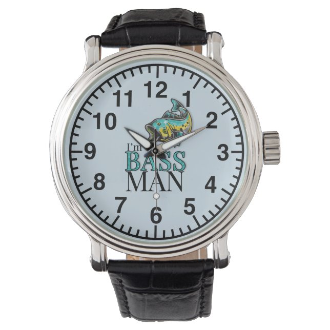 BASS MAN Fishing Humour for Him Watch (Front)