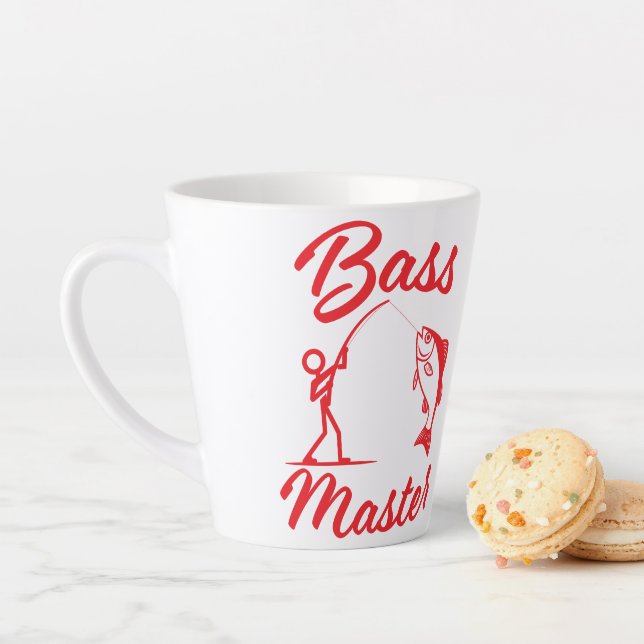 Bass Master Stick Man illustration, personalize Latte Mug (In Situ)