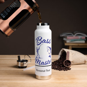 Bass Master Stick Man illustration, personalize Water Bottle