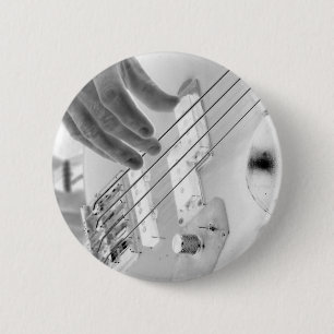 Bass player , bass and hand, negative image 6 cm round badge