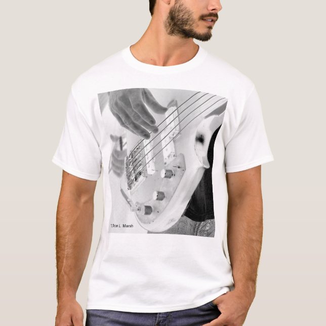 Bass player , bass and hand, negative image T-Shirt (Front)