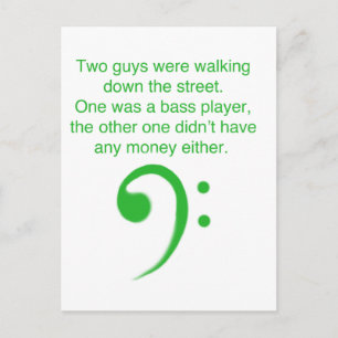 Bass player joke postcard