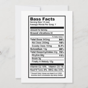 Bass singer "Nutritional Information Label" Card