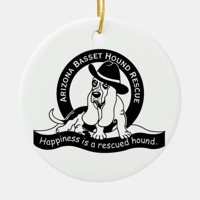 Basset Elf & AZBHR Logo Ceramic Tree Decoration (Front)