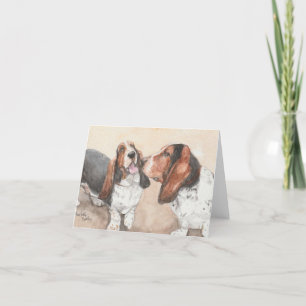 Basset Friends Dog Art Watercolor Note Card