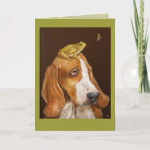 Basset, frog and fly card
