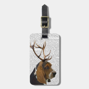 Basset Hound and Antlers Luggage Tag