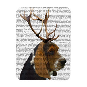 Basset Hound and Antlers Magnet