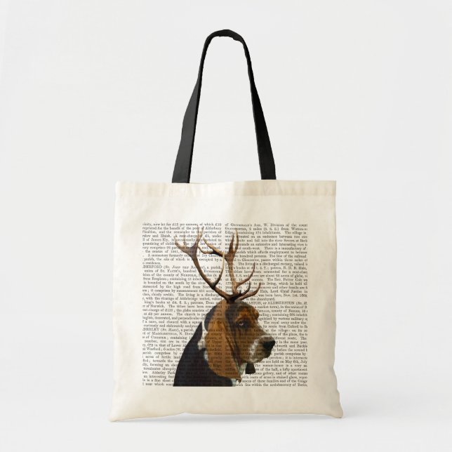 Basset Hound and Antlers Tote Bag (Front)