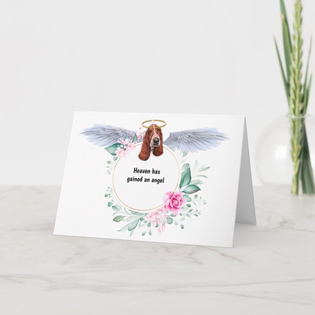 Basset hound angel wings sympathy wreath card (Front)