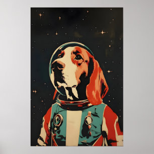 Basset Hound Astronaut Poster, Basset Hound Retro Poster