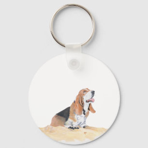 Basset Hound at the Beach Key Ring