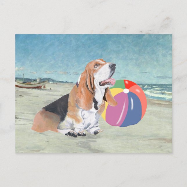 Basset Hound at the Beach Postcard (Front)