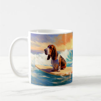 Basset Hound Beach Surfing Painting Coffee Mug