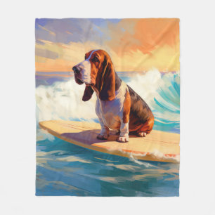Basset Hound Beach Surfing Painting Fleece Blanket