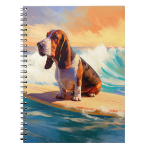 Basset Hound Beach Surfing Painting Notebook