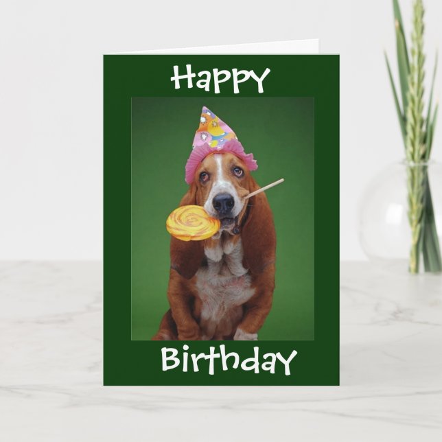 Basset Hound Birthday Lollipop Card (Front)