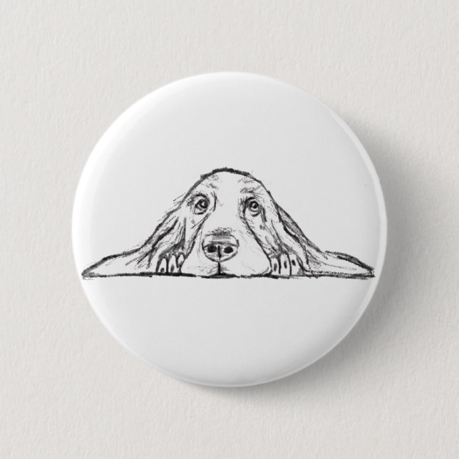 basset hound black white simple puppy dog eyes 6 cm round badge (Front)