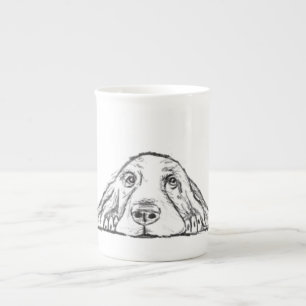 basset hound black white simple puppy dog eyes bone china mug